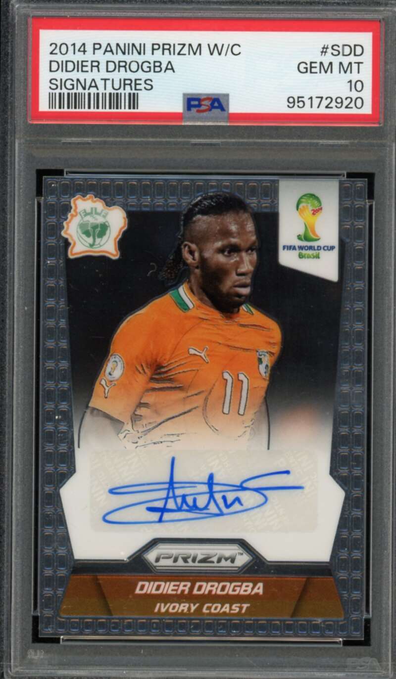 Didier Drogba Card 2014 Panini Prizm Gem Signatures #SDD PSA 10 Image 1