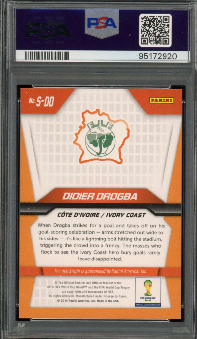 Didier Drogba Card 2014 Panini Prizm Gem Signatures #SDD PSA 10 Image 2