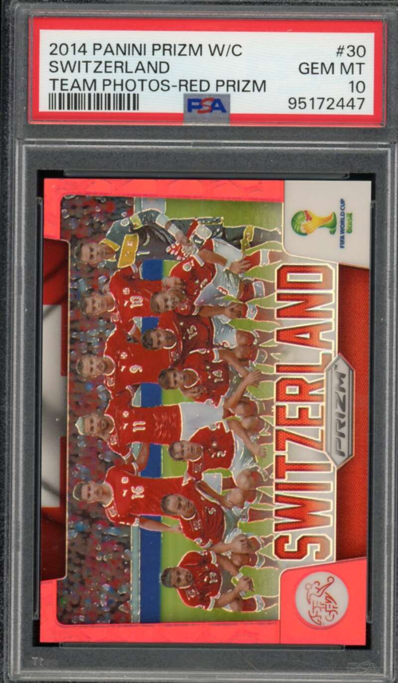 Switzerland Card 2014 Panini Prizm W/C Team Photos Red Prizm #30 (pop 1) PSA 10 Image 1