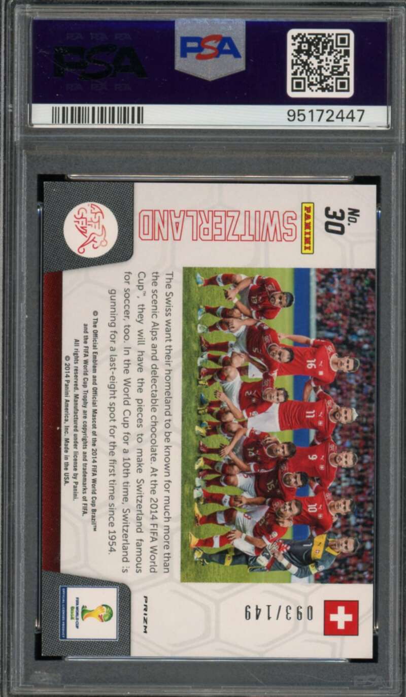 Switzerland Card 2014 Panini Prizm W/C Team Photos Red Prizm #30 (pop 1) PSA 10 Image 2