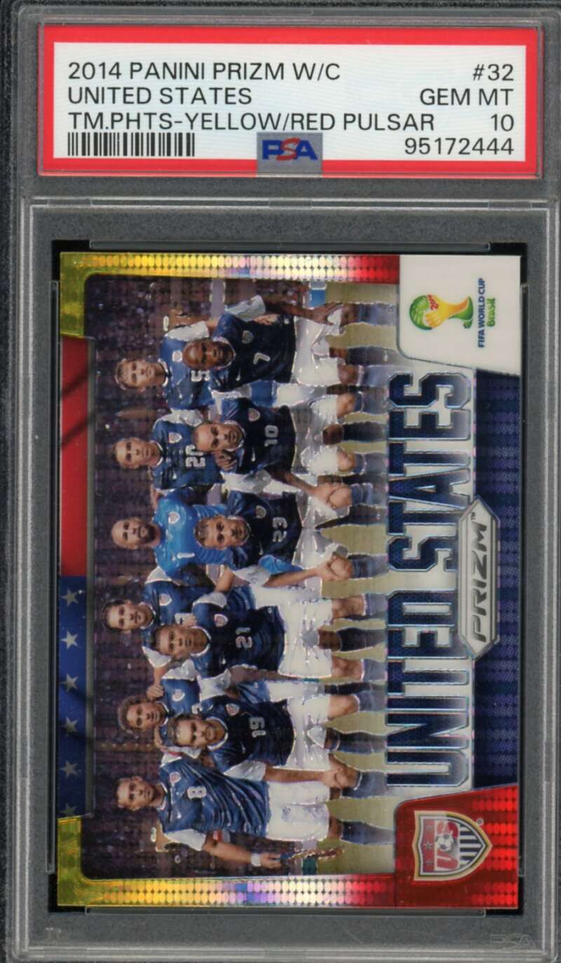 United States 2014 Panini Prizm W/C Team Photos Yellow Red Pulsar #32 PSA 10 Image 1