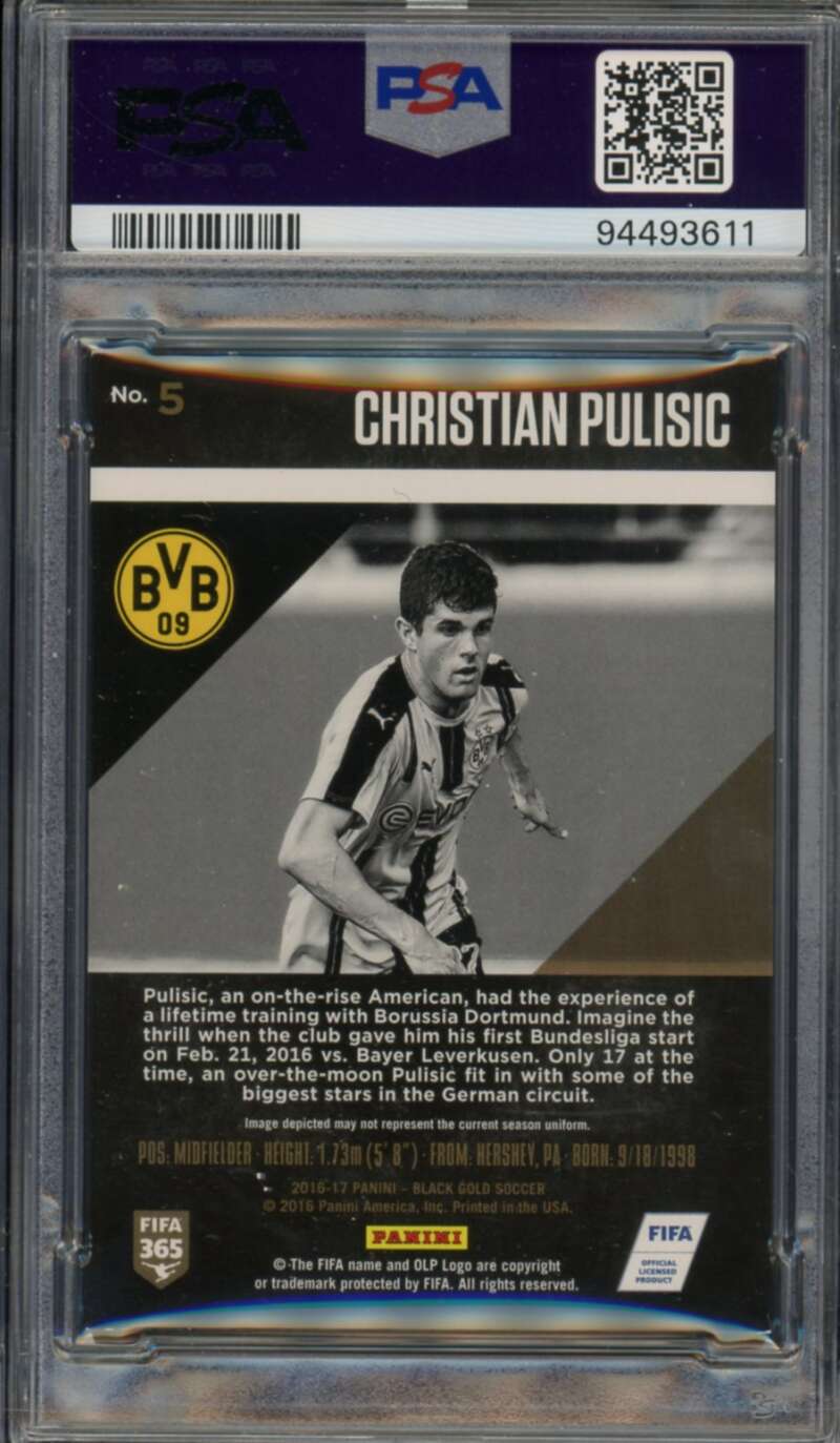 Christian Pulisic Rookie Card 2016 Panini Black Gold #5 PSA 7 Image 2