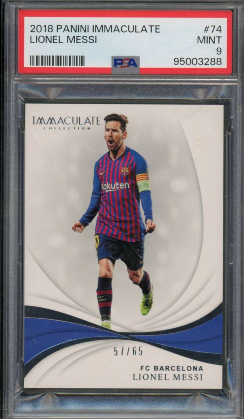 Lionel Messi Card 2018 Panini Immaculate (pop 4) #74 PSA 9 Image 1