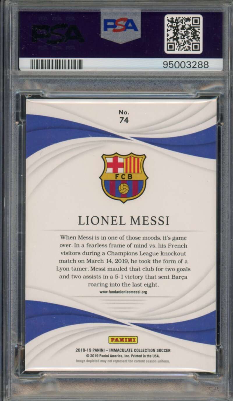 Lionel Messi Card 2018 Panini Immaculate (pop 4) #74 PSA 9 Image 2