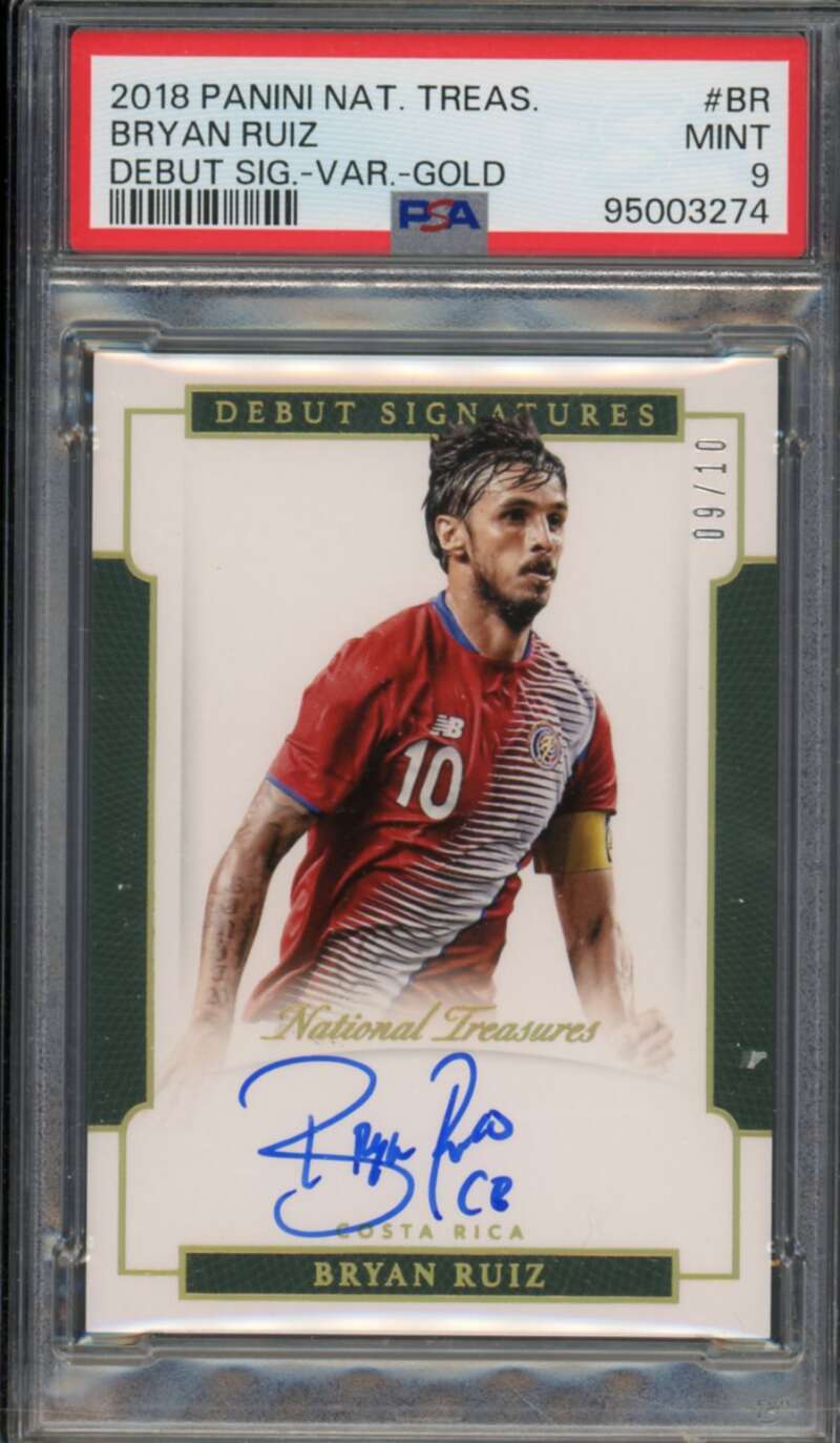 Bryan Ruiz 2018 National Treasures Debut Signatures Var Gold (#d 9/10) #BR PSA 9 Image 1