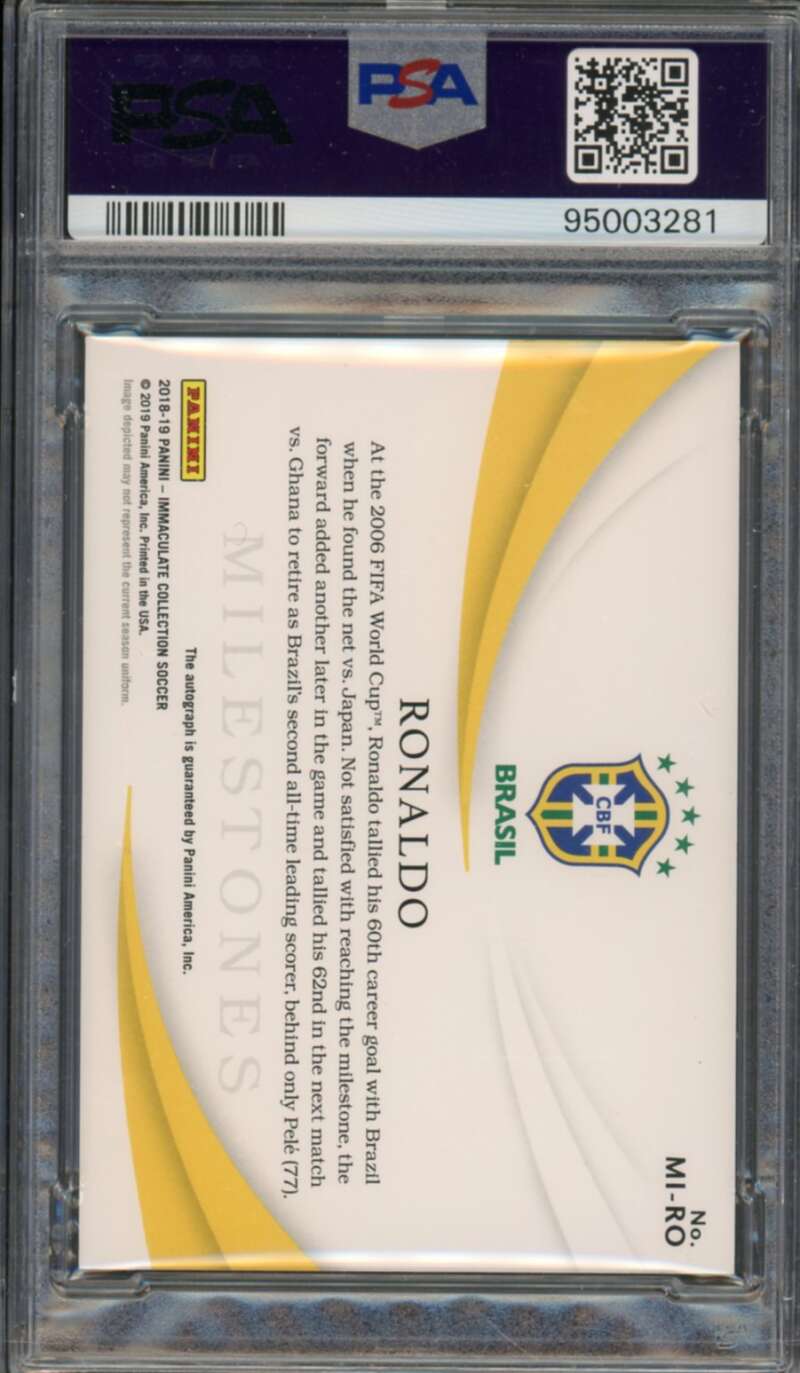 Ronaldo Card 2018 Panini Immaculate Milestones Autograph #d 8/10) #Mi-Ro PSA 9 Image 2