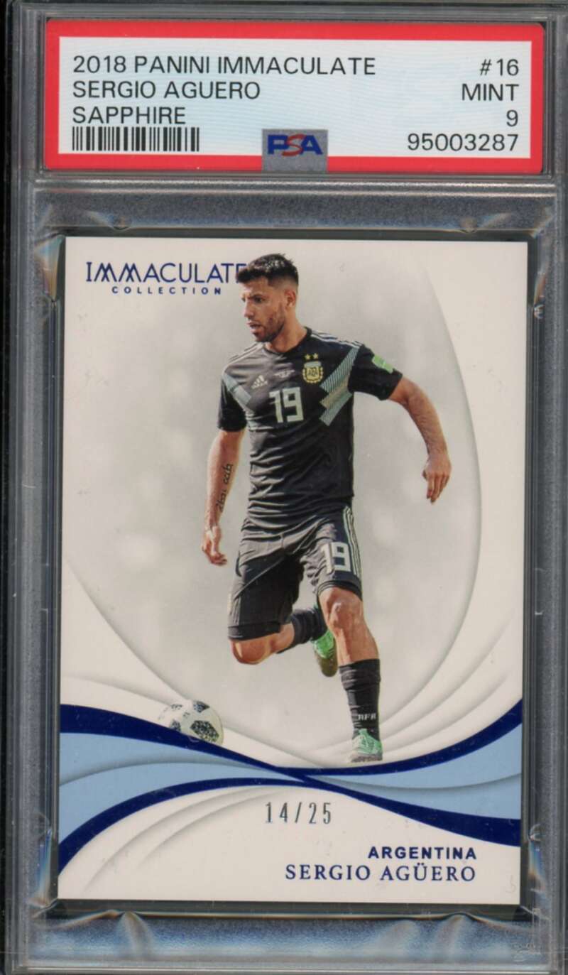 Sergio Aguero Card 2018 Panini Immaculate (#d 14/25) (pop 2) #16 PSA 9 Image 1