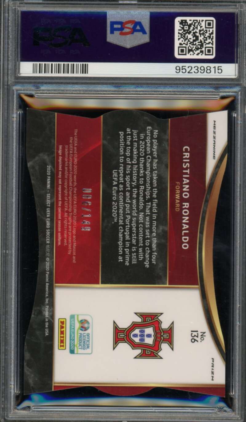 Cristiano Ronaldo Card 2020 Select UEFA Euro Neon Green Die-Cut Prizm #136 PSA 8 Image 2