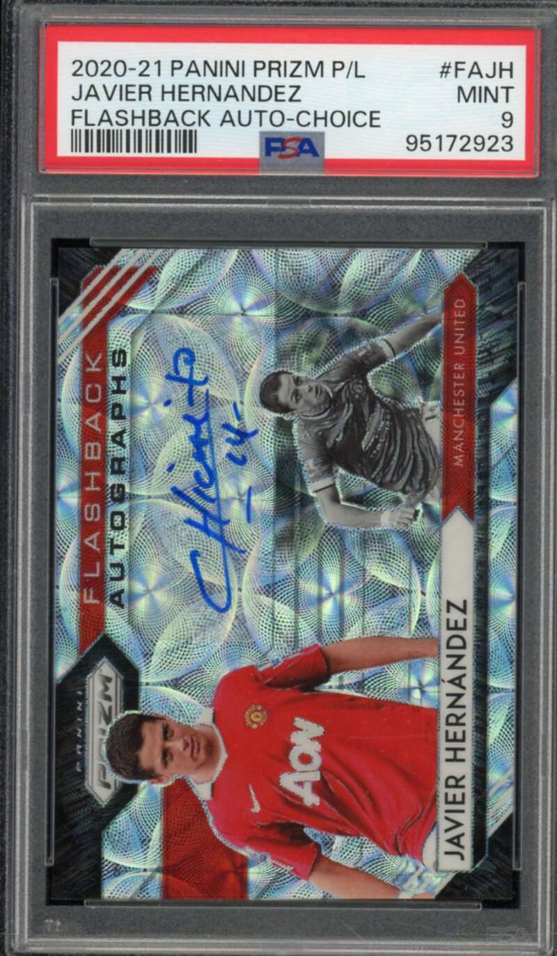 Javier Hernandez Card 2020-21 Panini Prizm P/L Flashback Auto Choice #Fajh PSA 9 Image 1