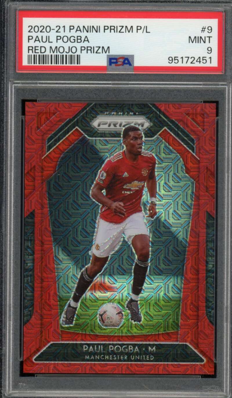 Paul Pogba Card 2020-21 Panini Prizm P/L Red Mojo Prizm (pop 1) #9 PSA 9 Image 1