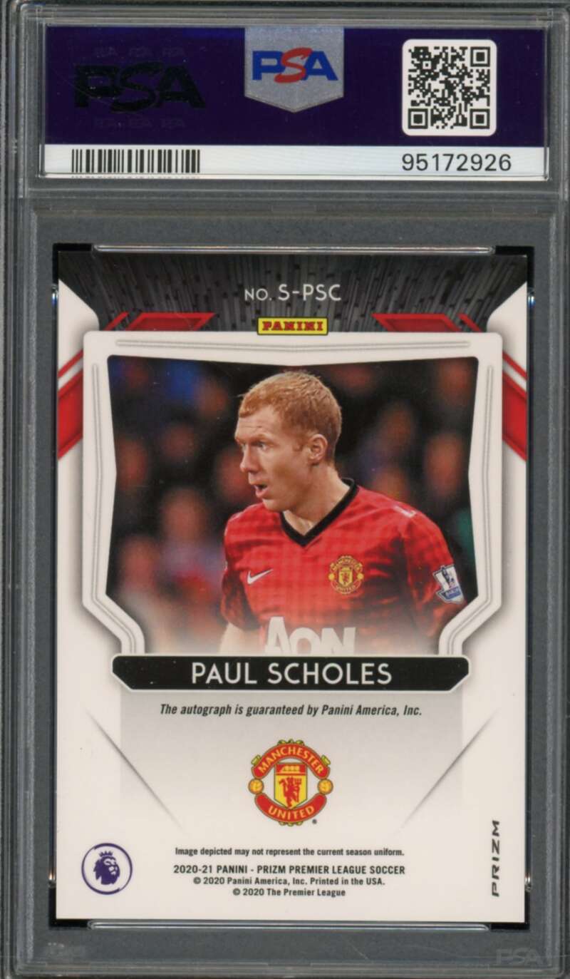 Paul Scholes Card 2020-21 Panini Prizm P/L Signatures Choice (pop 3) #Psc PSA 9 Image 2