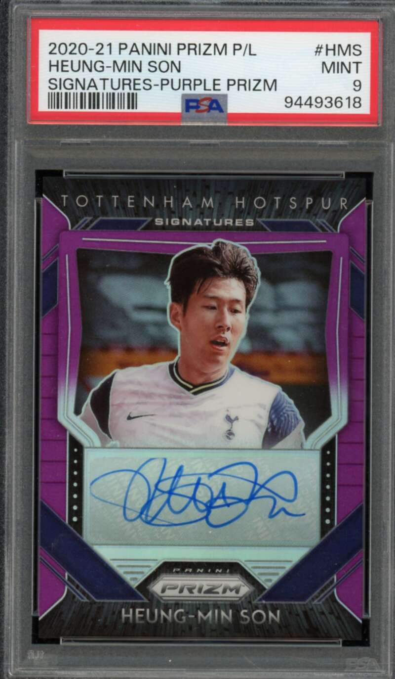 Heung-Min Son Card 2020-21 Panini Prizm Signatures Purple Prizm #HMS PSA 9 Image 1