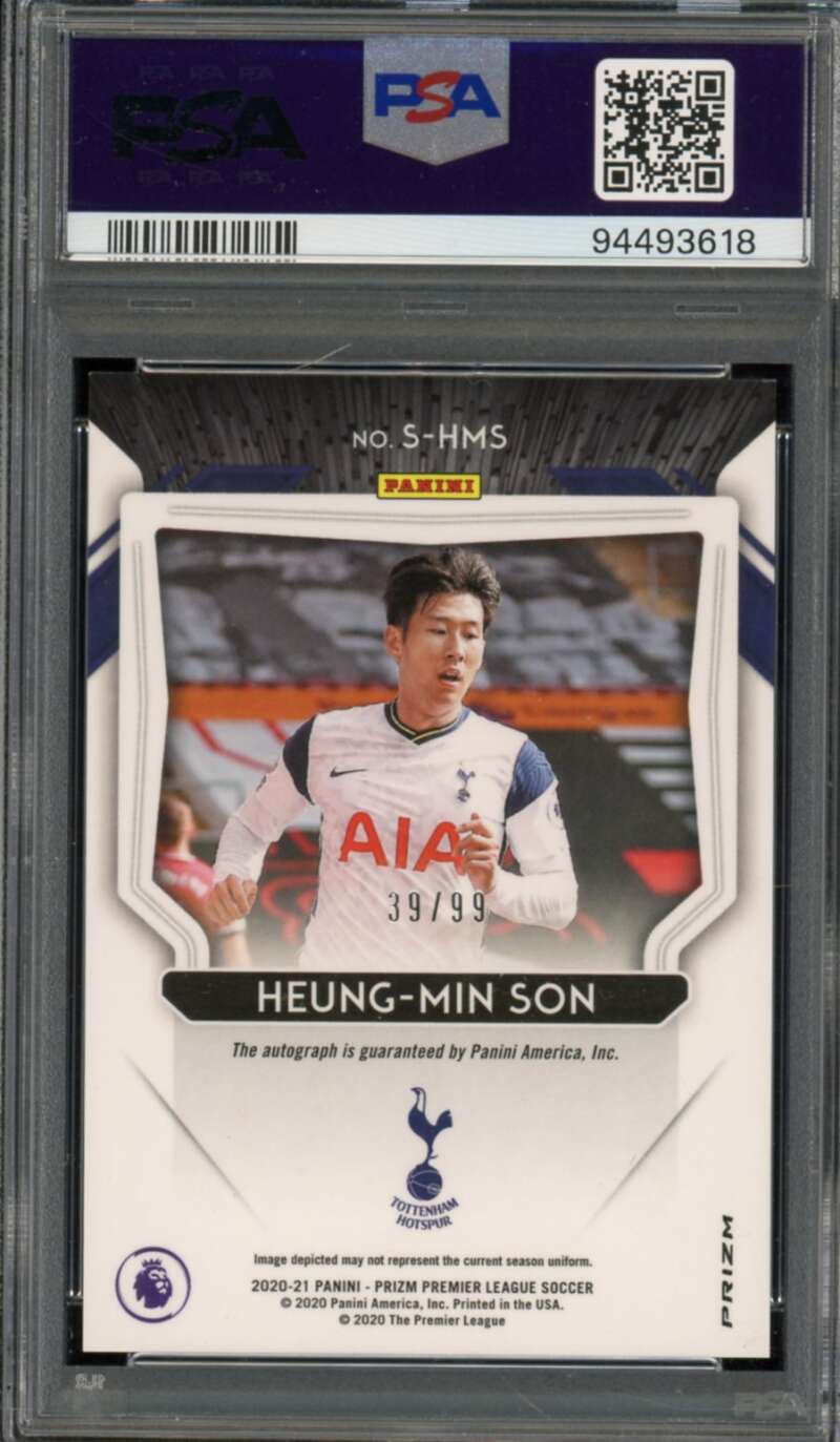 Heung-Min Son Card 2020-21 Panini Prizm Signatures Purple Prizm #HMS PSA 9 Image 2