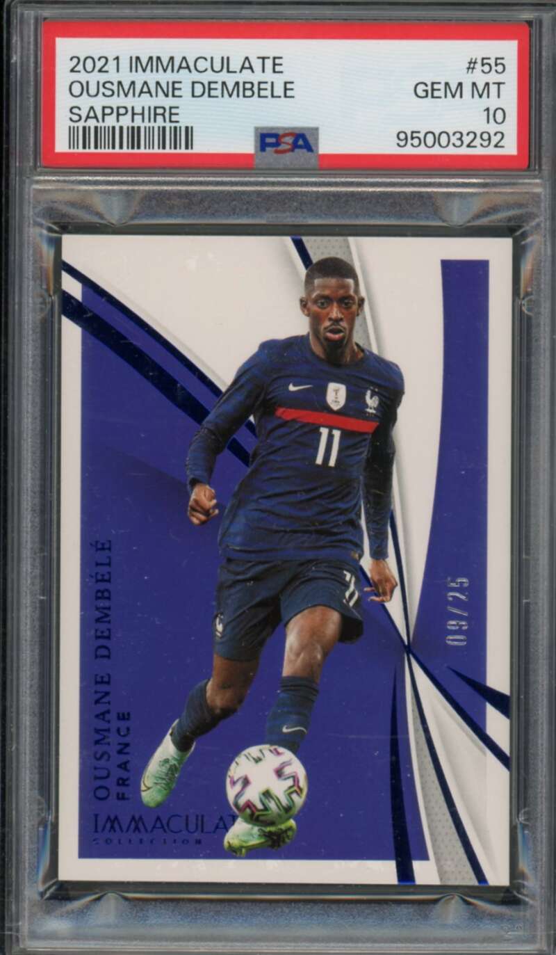 Ousmane Dembele Card 2021-22 Immaculate Sapphire (#d 9/25) (pop 1) #55 PSA 10 Image 1