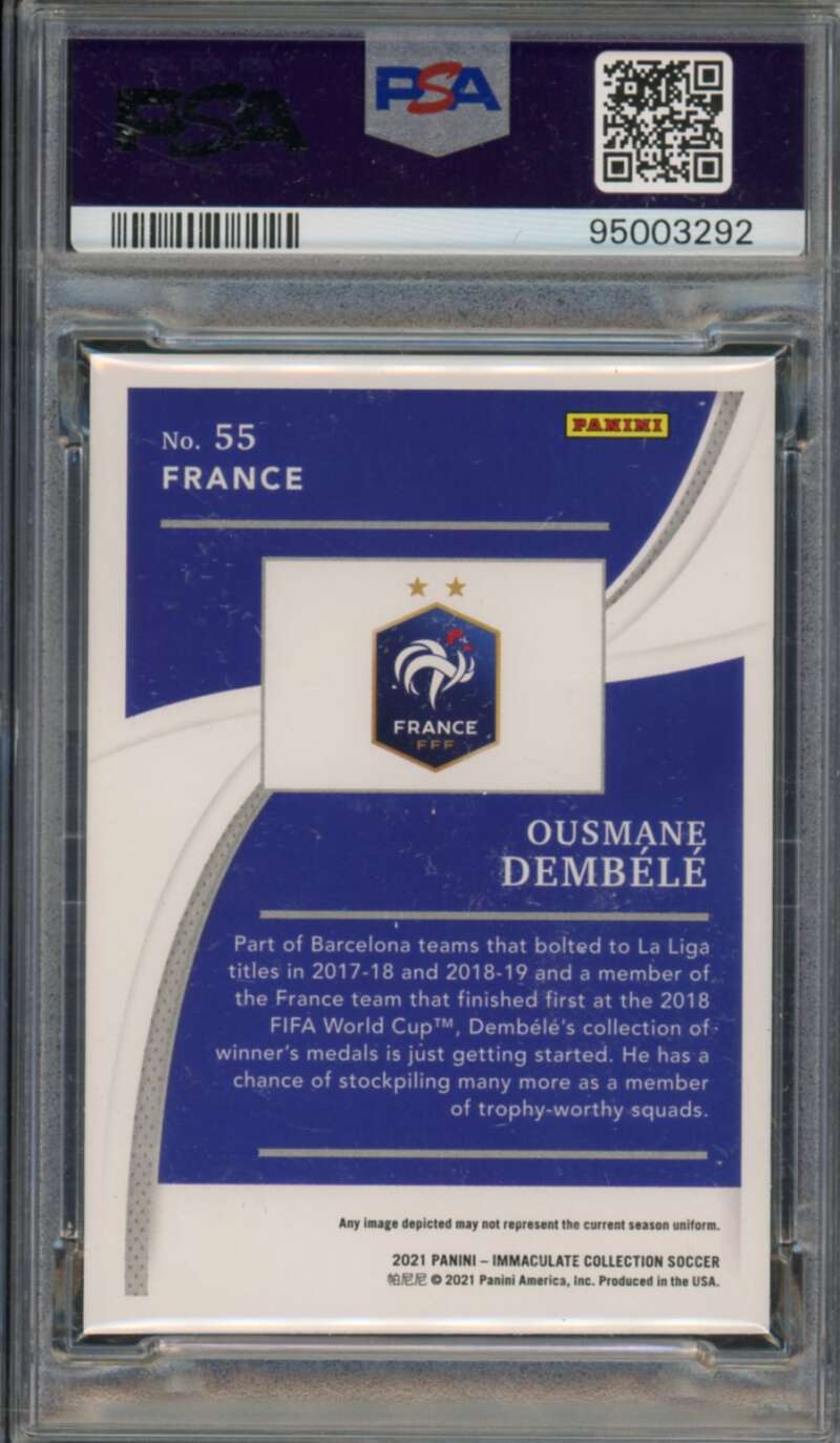 Ousmane Dembele Card 2021-22 Immaculate Sapphire (#d 9/25) (pop 1) #55 PSA 10 Image 2