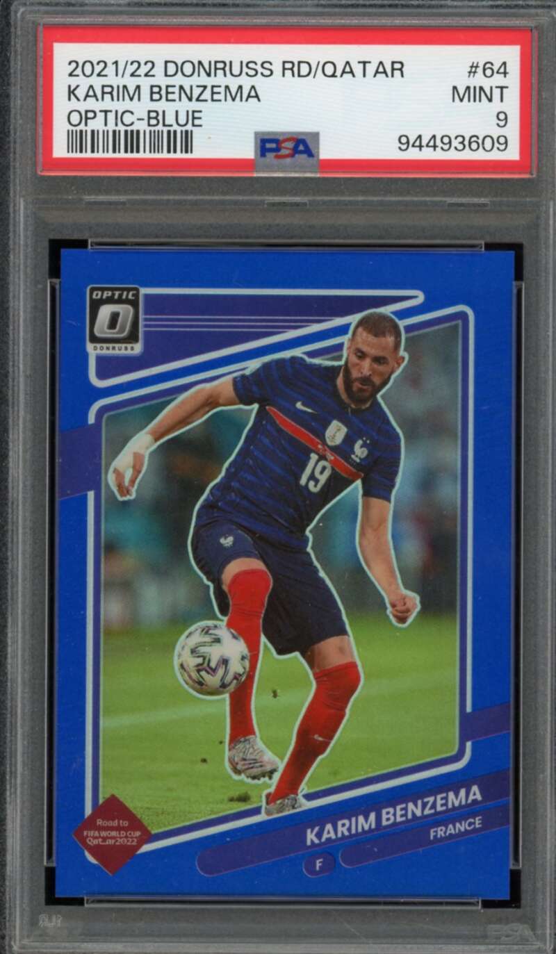 Karim Benzema Card 2021-22 Donruss Optic Blue Velocity (pop 1) #64 PSA 9 Image 1