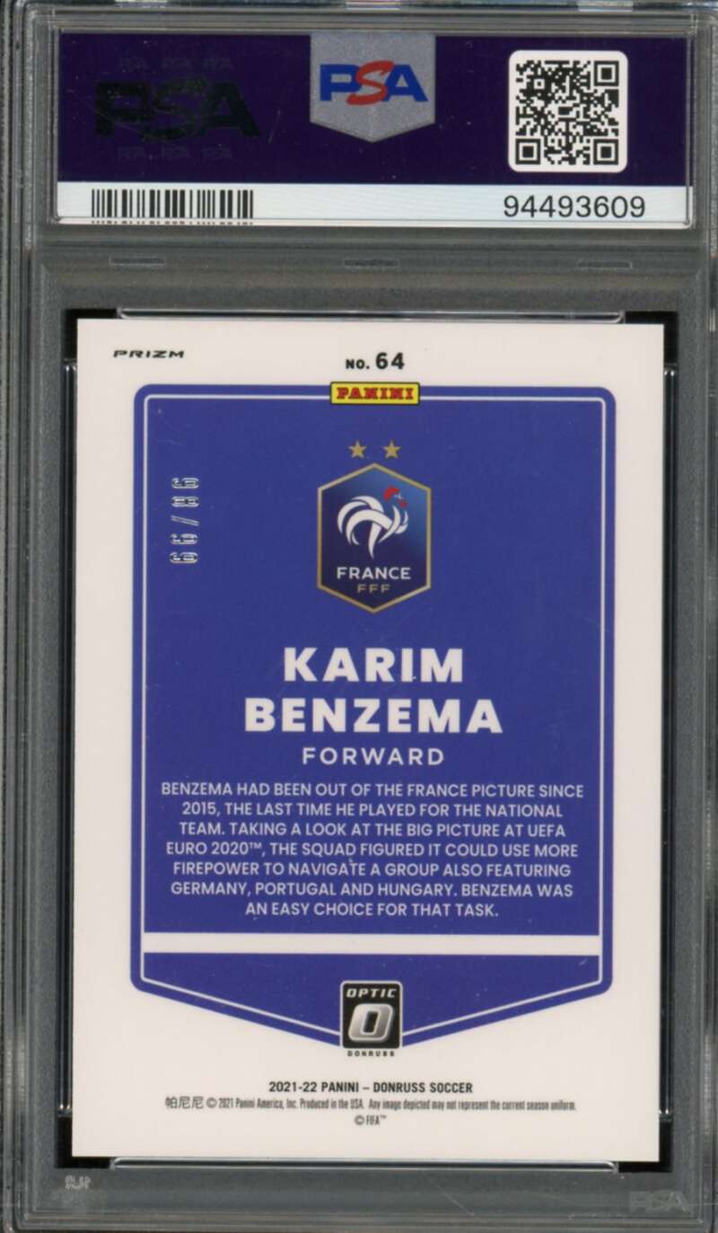 Karim Benzema Card 2021-22 Donruss Optic Blue Velocity (pop 1) #64 PSA 9 Image 2