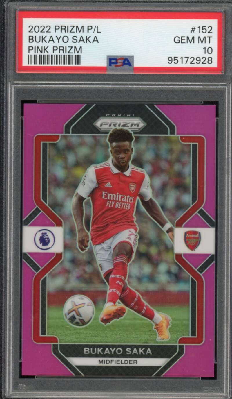 Bukayo Saka Card 2022-23 Prizm P/L Gem Pink Prizm (pop 3) #152 PSA 10 Image 1