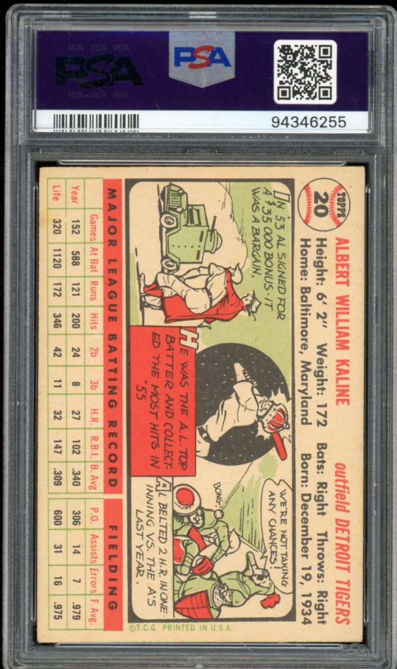 Al Kaline Card 1956 Topps #20 PSA 5 Image 2