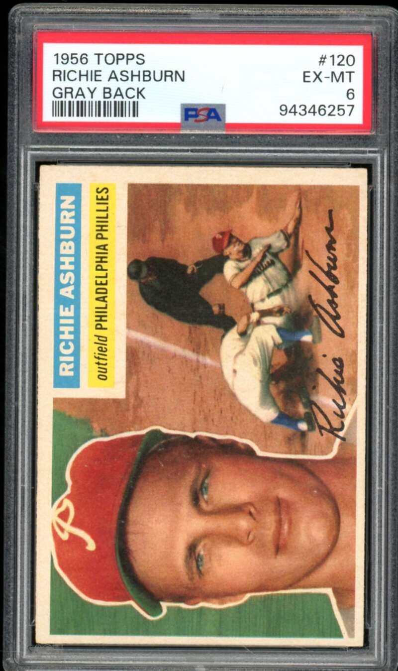 Richie Ashburn Card 1956 Topps #120 PSA 6 Image 1