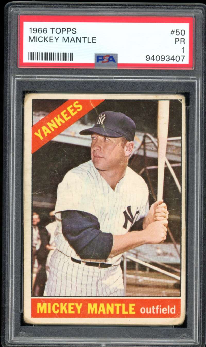 Mickey Mantle Card 1966 Topps #50 PSA 1 Image 1