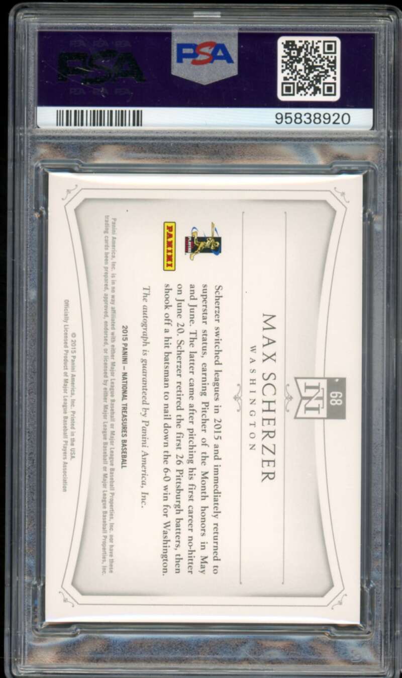 Max Scherzer 2015 National Treasures Game Ball Signatures (12/20) #68 PSA 10 Image 2