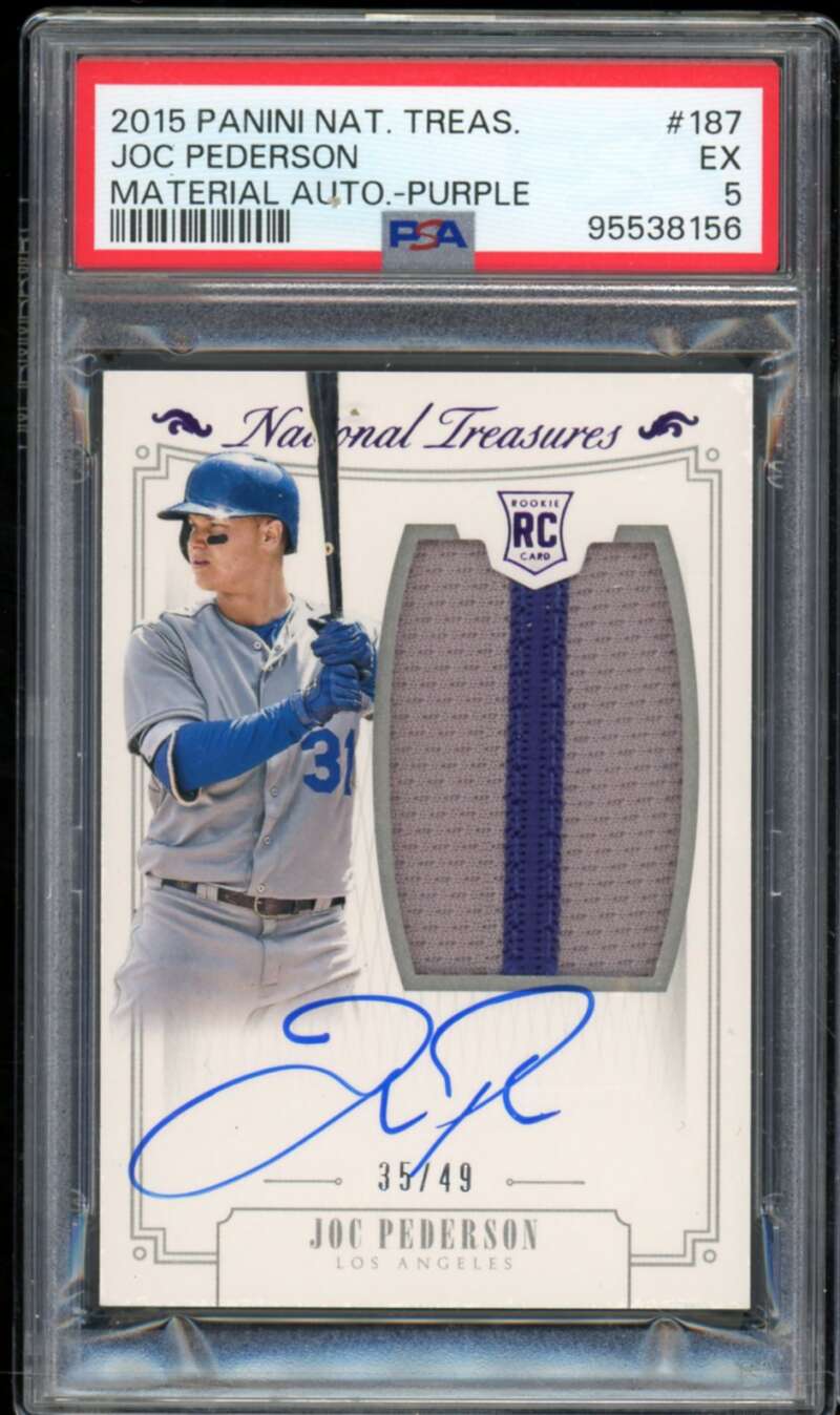 Joc Pederson Rookie 2015 National Treasures Material Auto Purple #187 PSA 5 Image 1