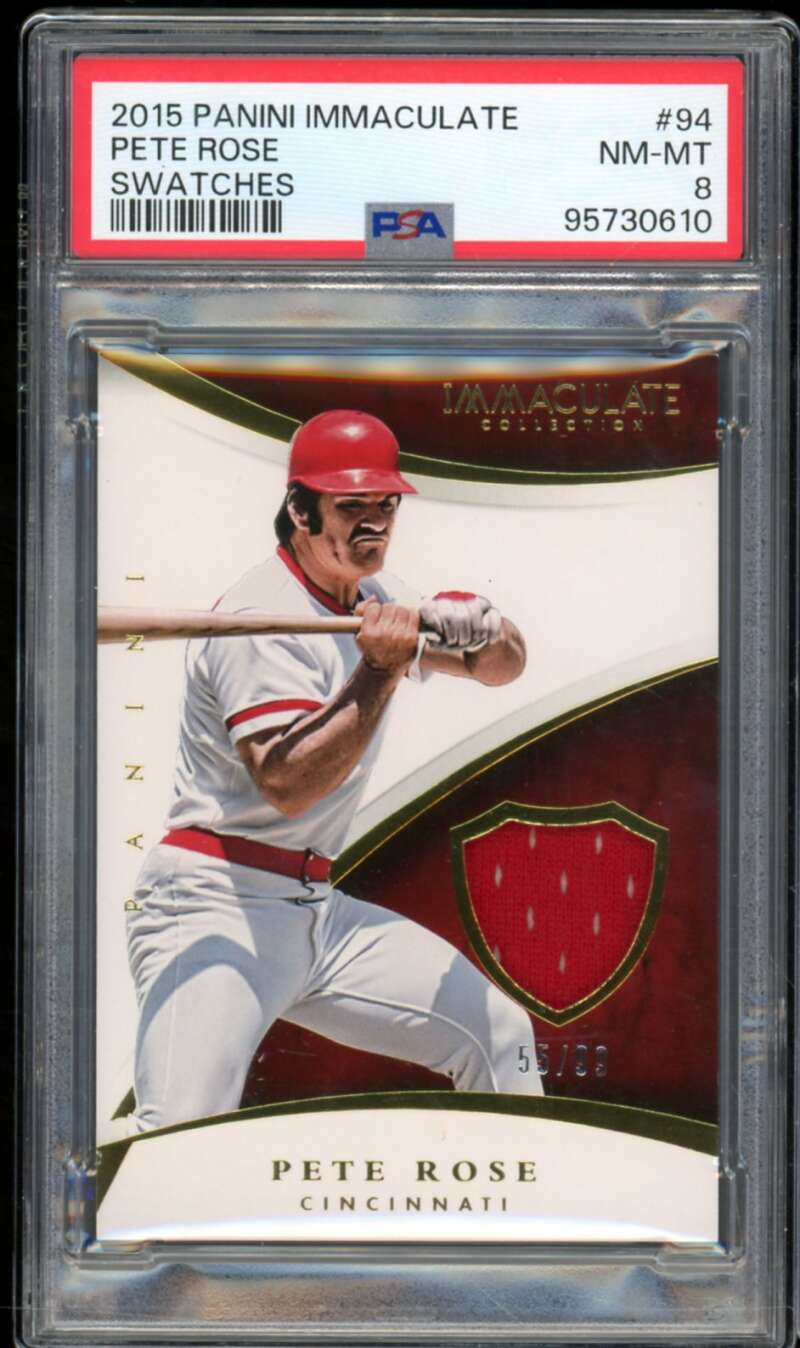 Pete Rose Card 2015 Panini Immaculate Swatches (pop 2) #94 PSA 8 Image 1