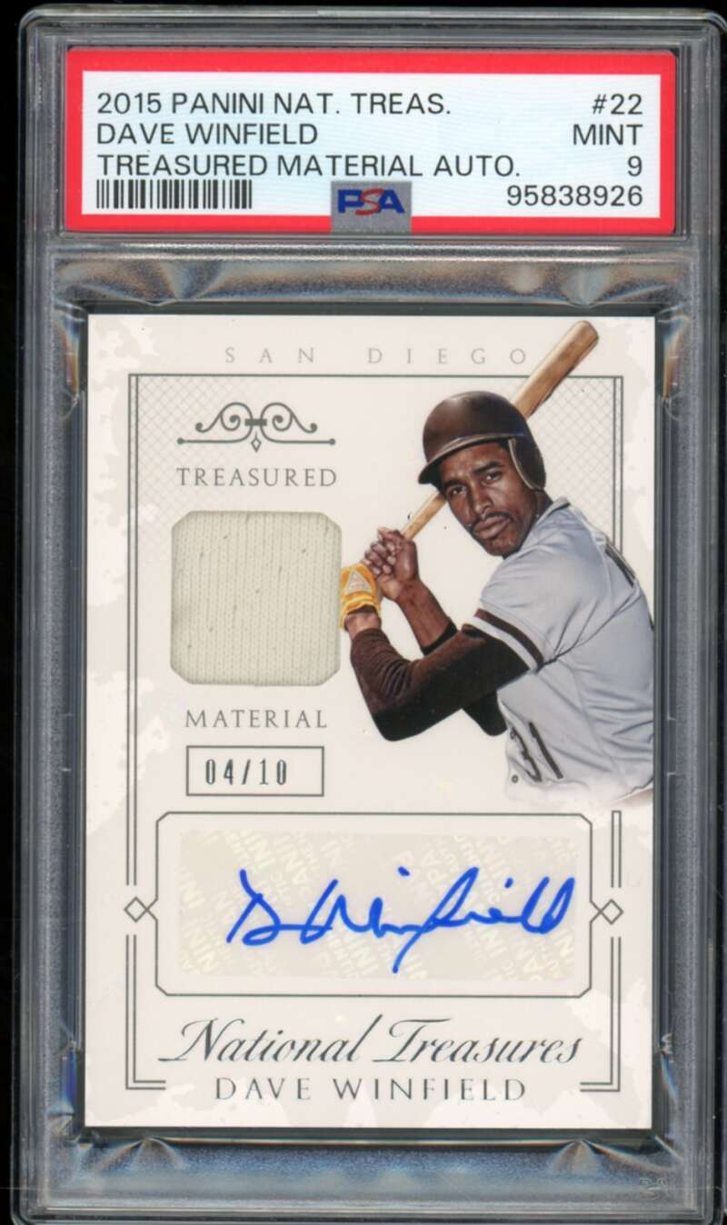 Dave Winfield 2015 National Treasures Material Auto (4/10) (pop 1) #22 PSA 9 Image 1