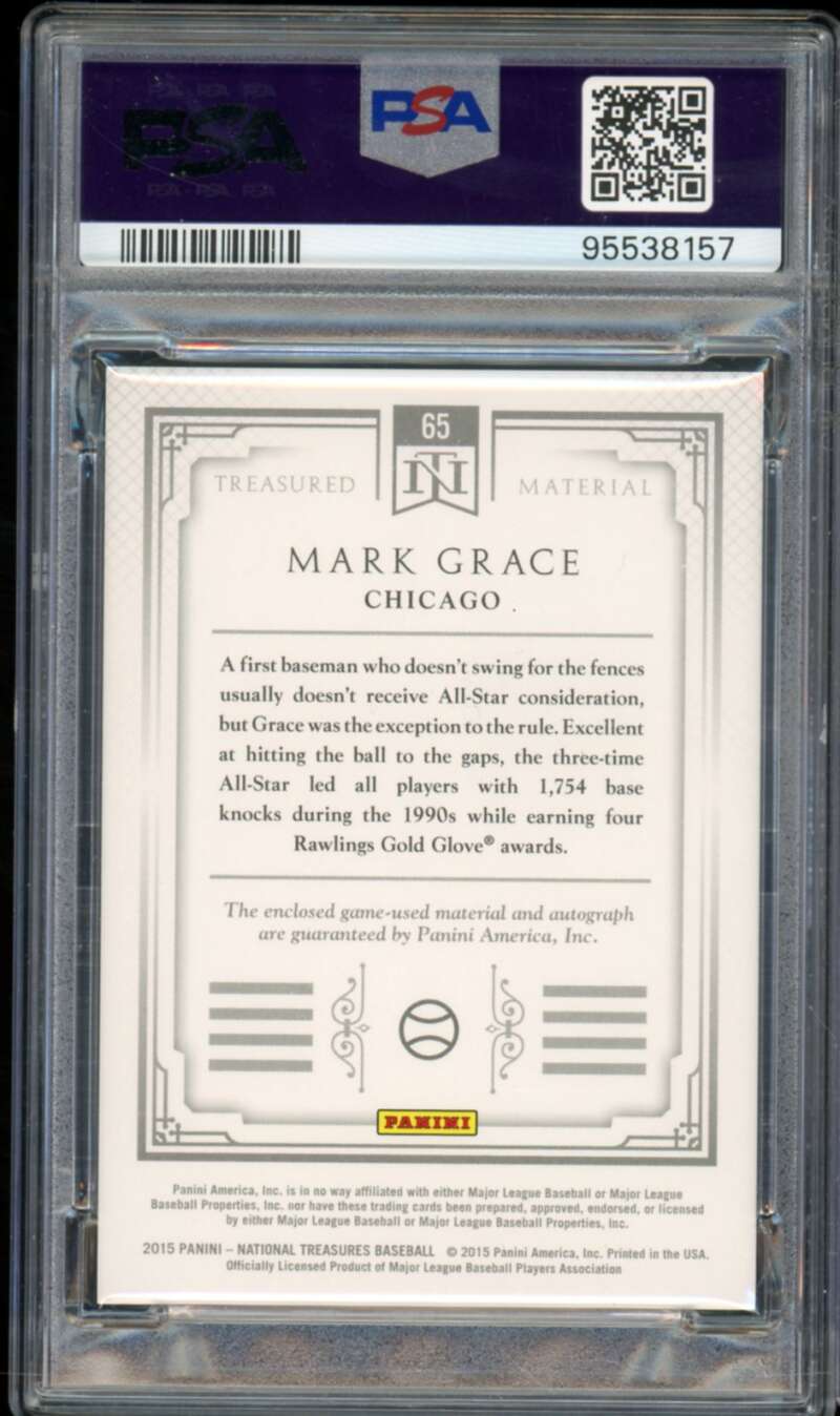 Mark Grace Card 2015 National Treasures Signature Materials (pop 2) #65 PSA 9 Image 2