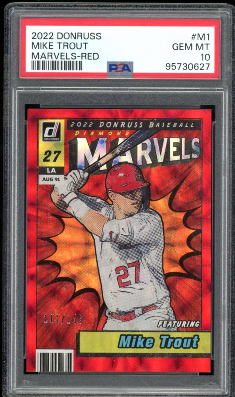 Mike Trout Card 2022 Donruss Marvels Red #M1 PSA 10 Image 1