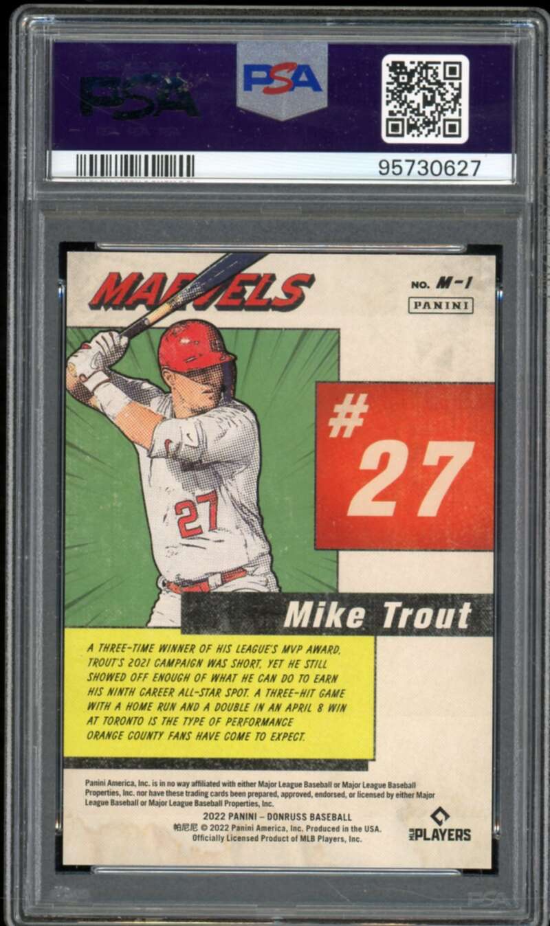 Mike Trout Card 2022 Donruss Marvels Red #M1 PSA 10 Image 2