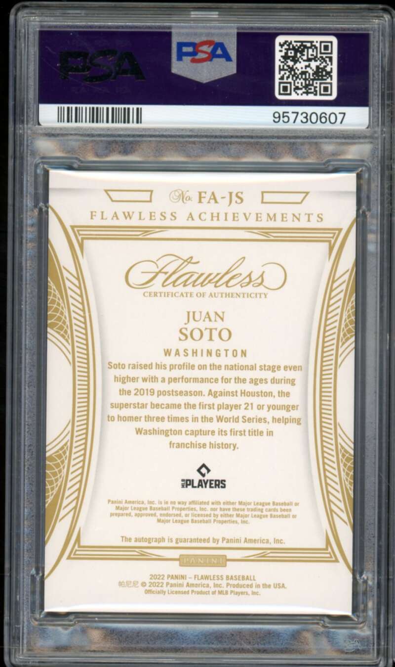 Juan Soto 2022 Flawless Achievements Auto (Serial #d 10/15) (pop 2) #FAJS PSA 10 Image 2