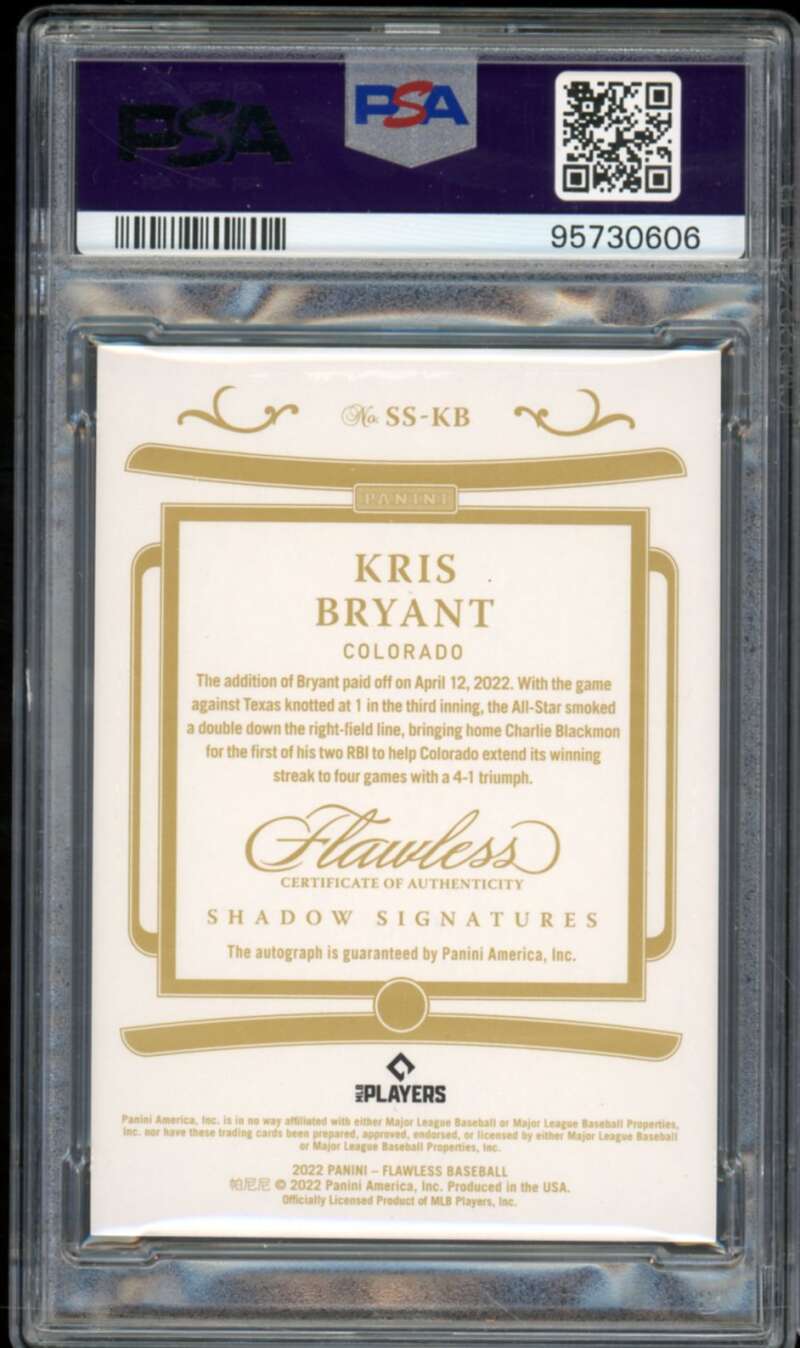 Kris Bryant 2022 Flawless Shadow Signature (Serial #d 5/10) (pop 1) #Sskb PSA 9 Image 2