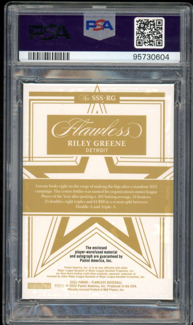 Riley Greene Rookie 2022 Flawless Star Swatch Sig-Emerald (#d 4/5) #Sssrg PSA 9 Image 2