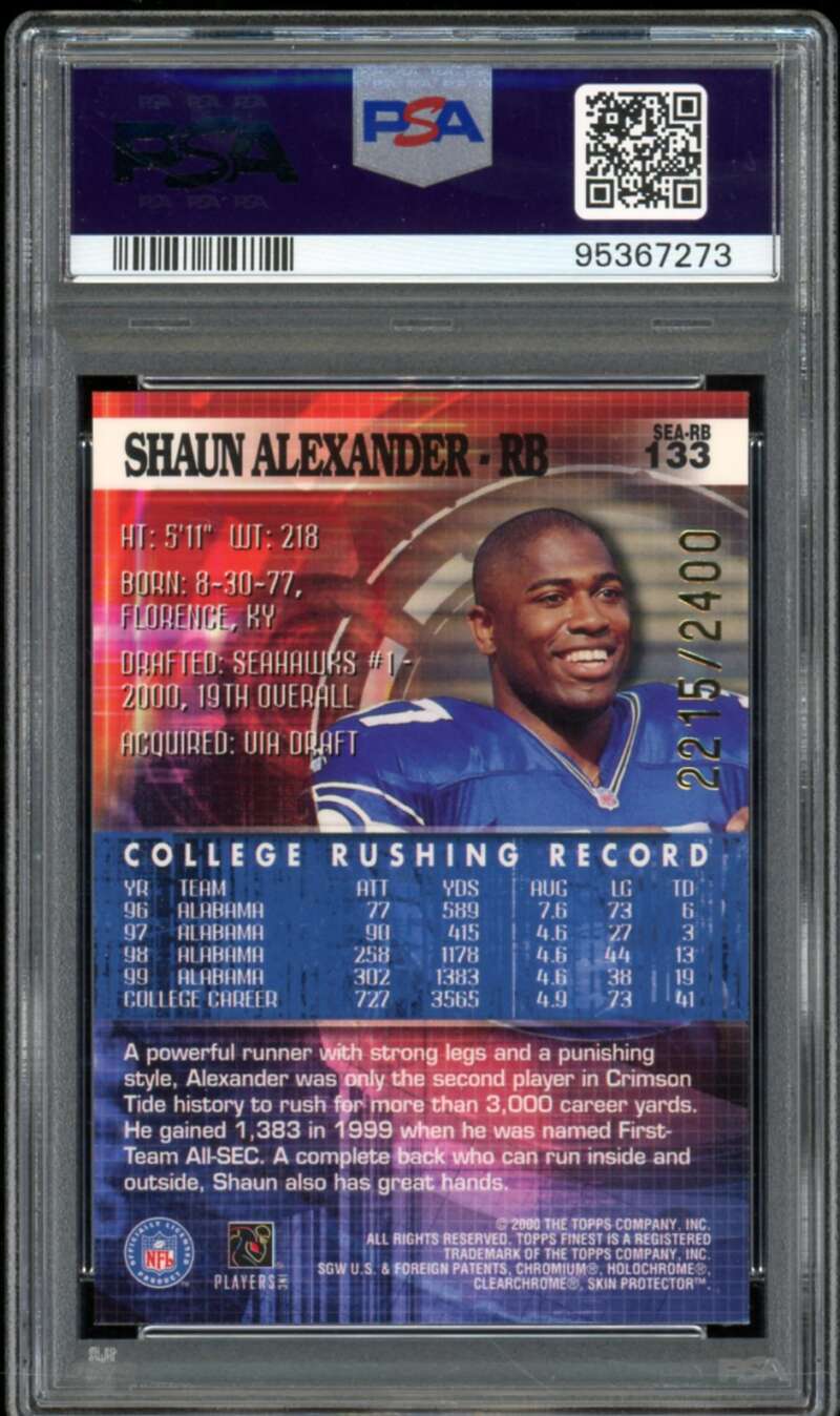 Shaun Alexander Rookie Card 2000 Finest #133 PSA 9 Image 2