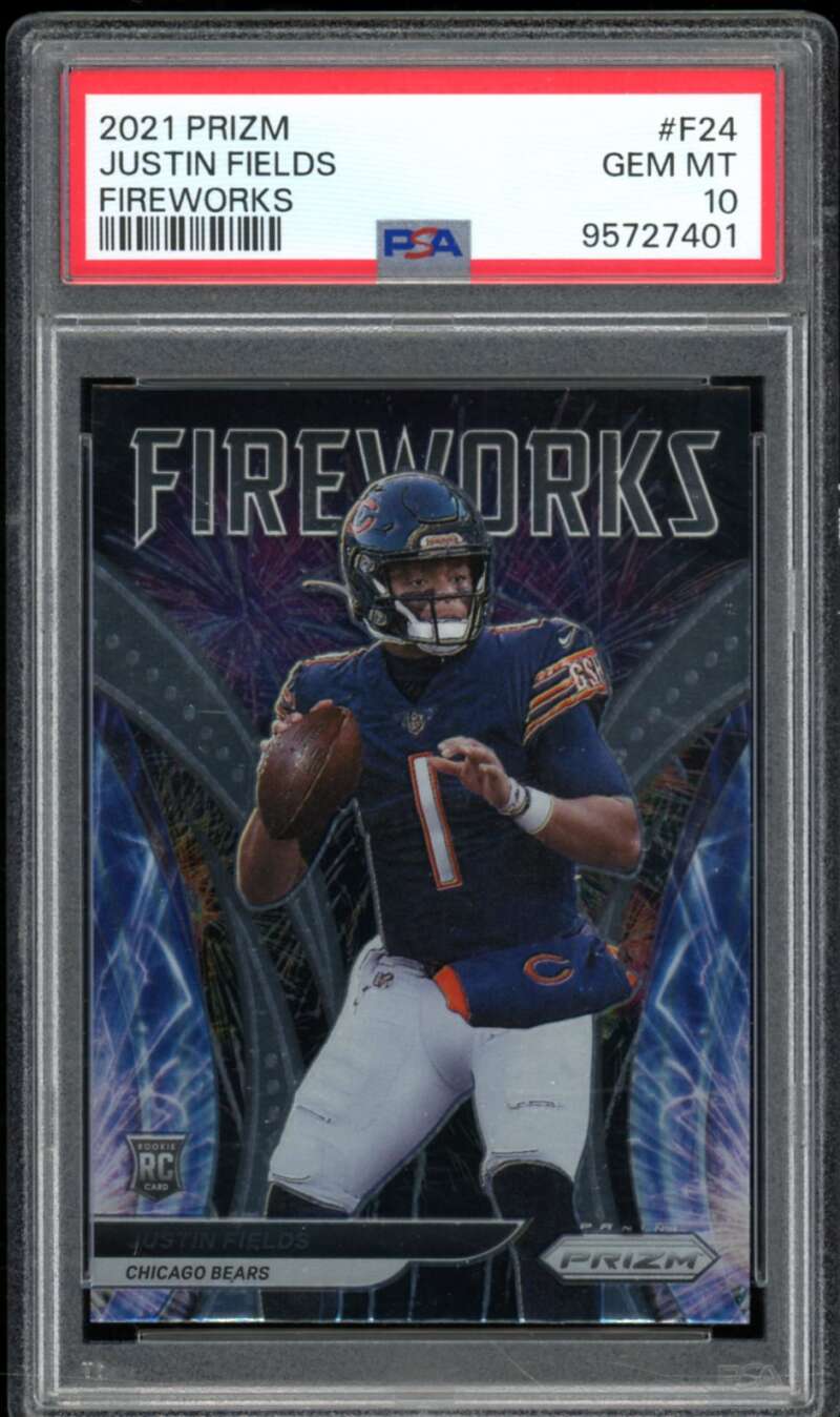 Justin Fields Rookie Card 2021 Prizm Fireworks #F24 PSA 10 Image 1