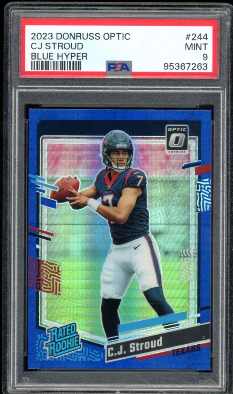 C.J. Stroud Rookie Card 2023 Donruss Optic Blue Hyper #244 PSA 9 Image 1