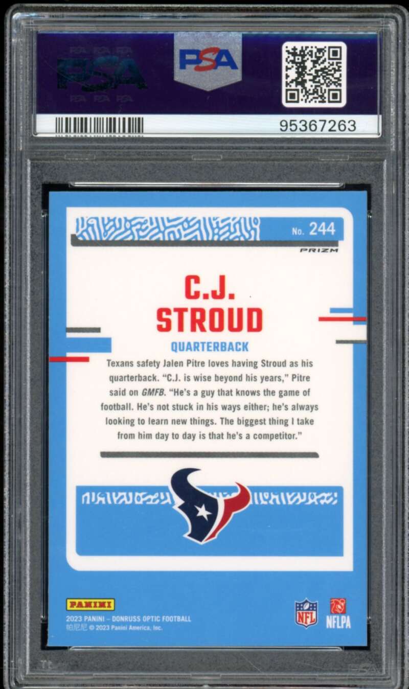 C.J. Stroud Rookie Card 2023 Donruss Optic Blue Hyper #244 PSA 9 Image 2