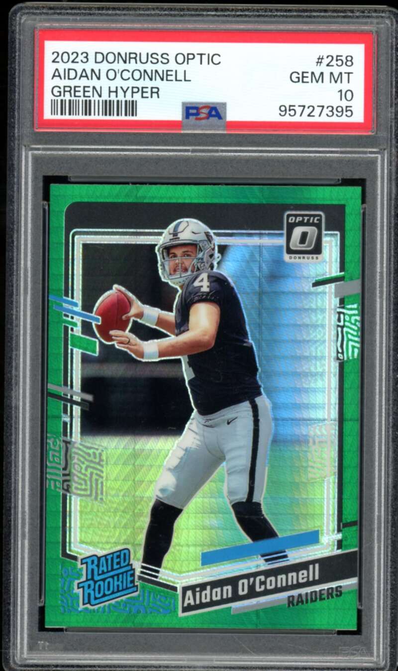 Aidan O'Connell Rookie Card 2023 Donruss Optic Green Hyper #258 PSA 10 Image 1