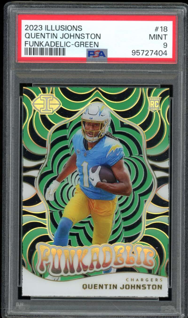 Quentin Johnston Rookie Card 2023 Illusions Funkadelic Green (#d 4/10) #18 PSA 9 Image 1