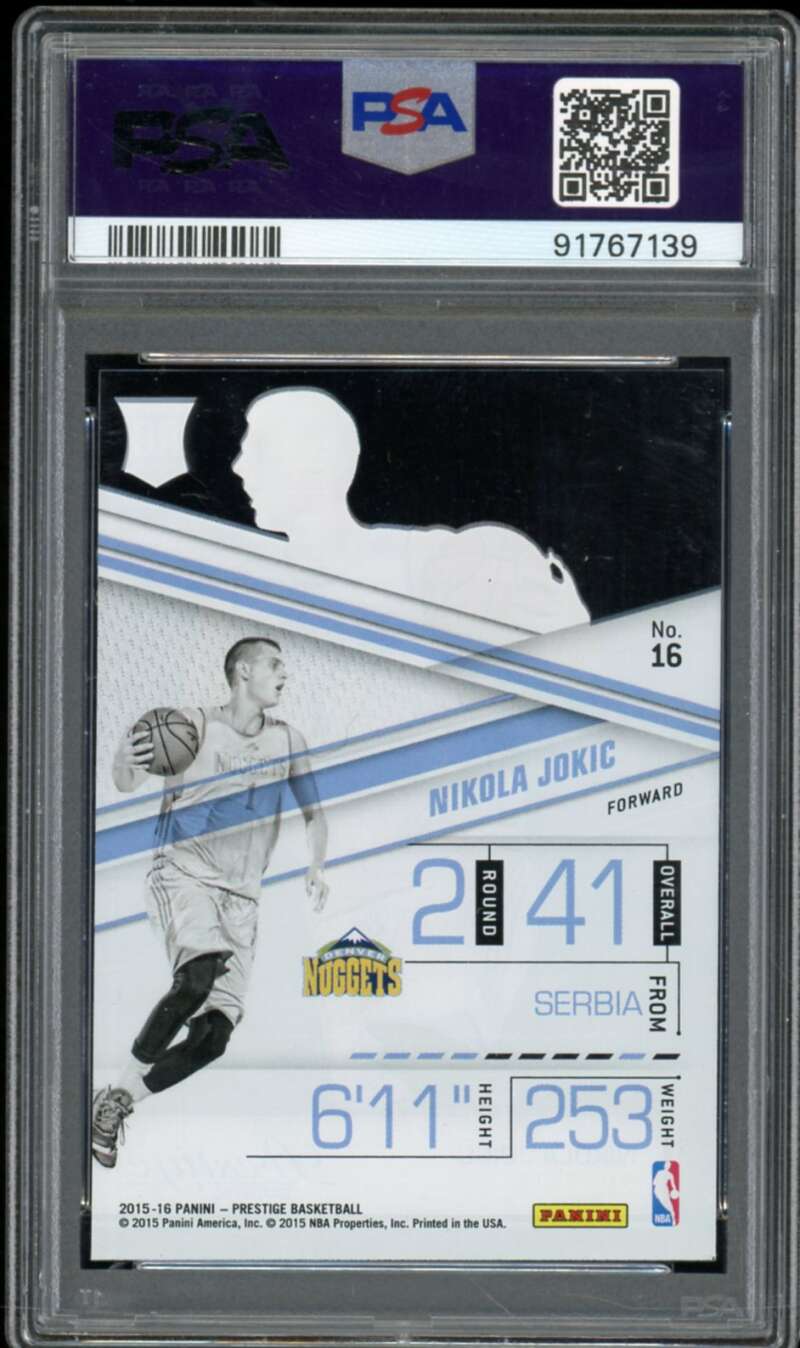 Nikola Jokic Rookie Card 2015-16 Panini Prestige Acetate Rookies #16 PSA 9 Image 2