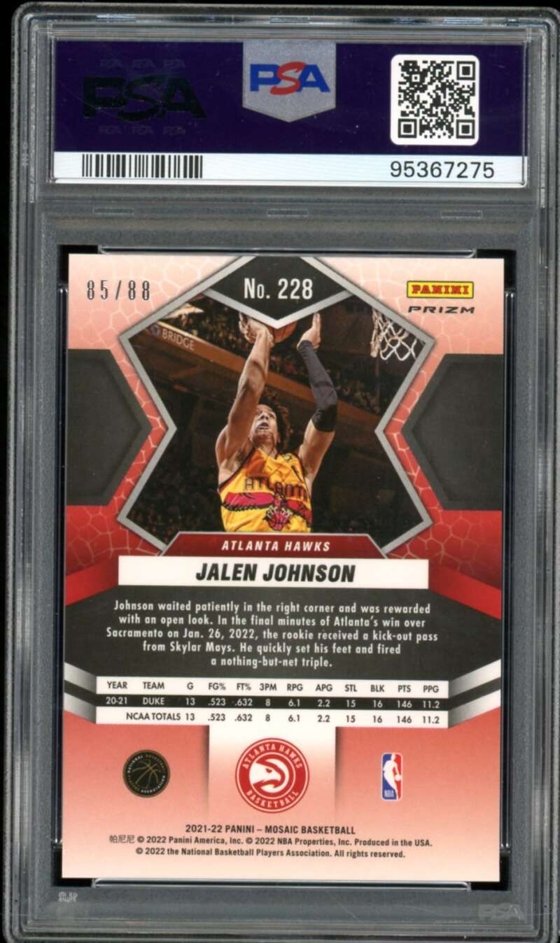 Jalen Johnson Rookie 2021-22 Mosaic Fusion Red Yellow Choice (pop 6) #228 PSA 10 Image 2