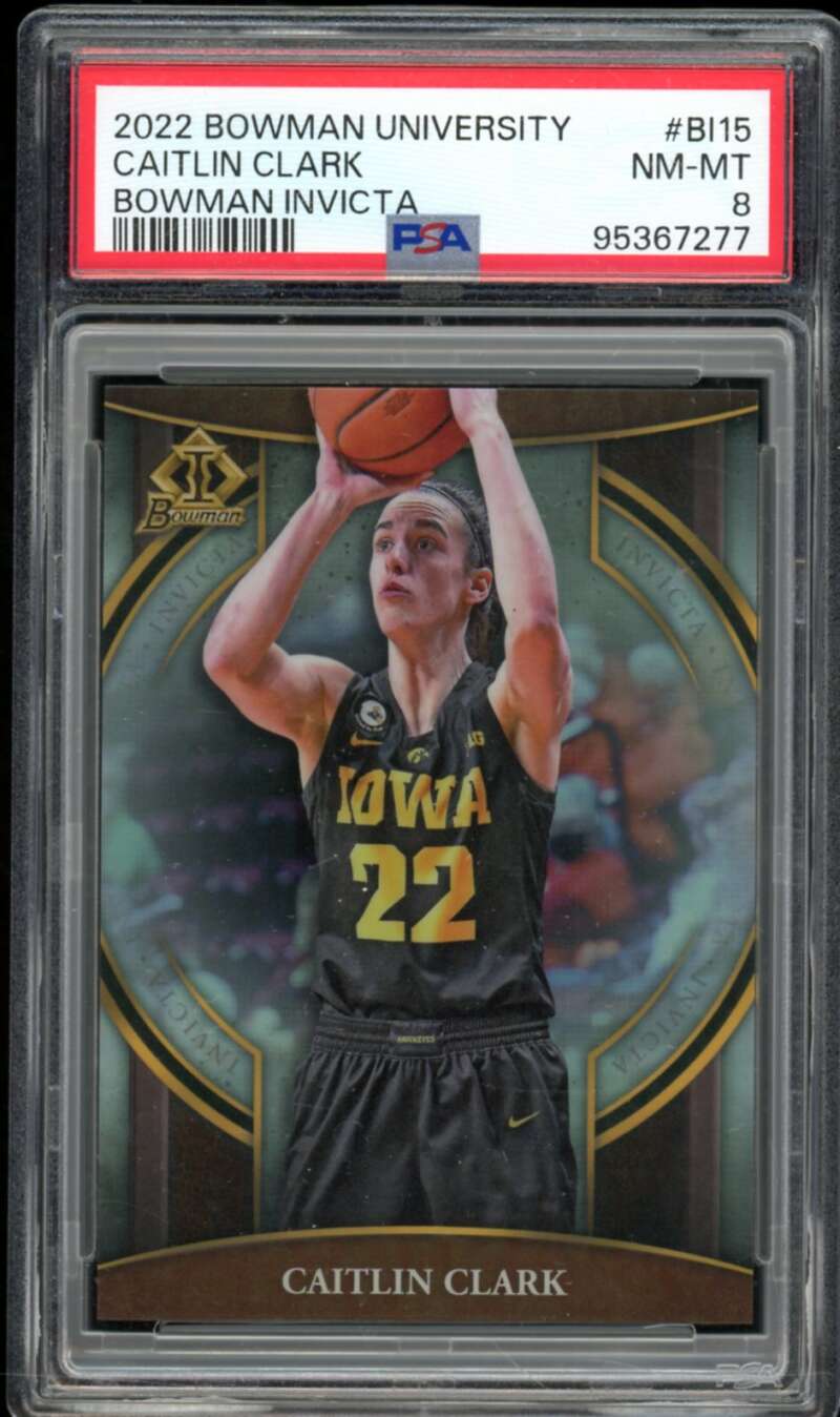 Caitlin Clark Card 2022 Bowman University Bowman Invicta #Bi15 PSA 8 Image 1