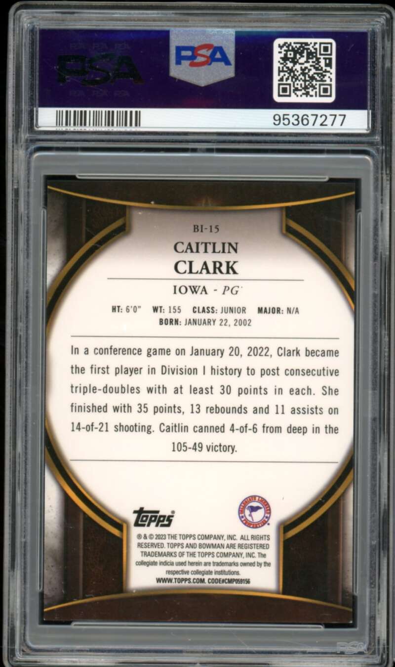 Caitlin Clark Card 2022 Bowman University Bowman Invicta #Bi15 PSA 8 Image 2