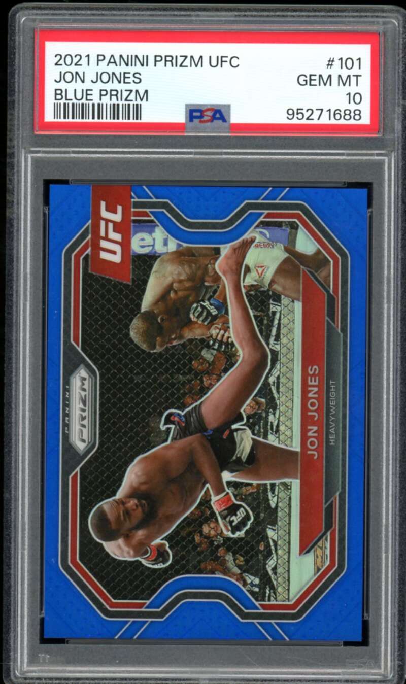 Jon Jones Card 2021 Prizm UFC Blue Prizm (pop 5) #101 PSA 10 Image 1