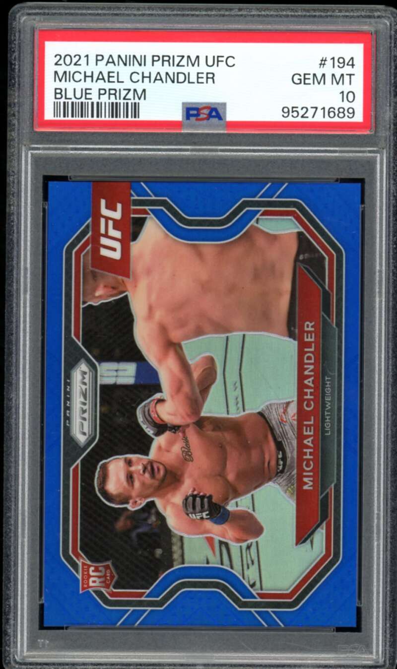 Michael Chandler Rookie Card 2021 Prizm UFC Blue Prizm (pop 6) #194 PSA 10 Image 1