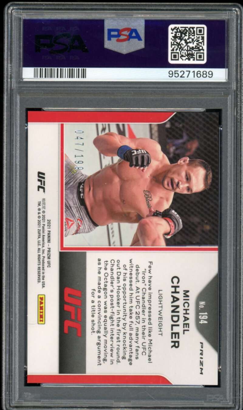 Michael Chandler Rookie Card 2021 Prizm UFC Blue Prizm (pop 6) #194 PSA 10 Image 2