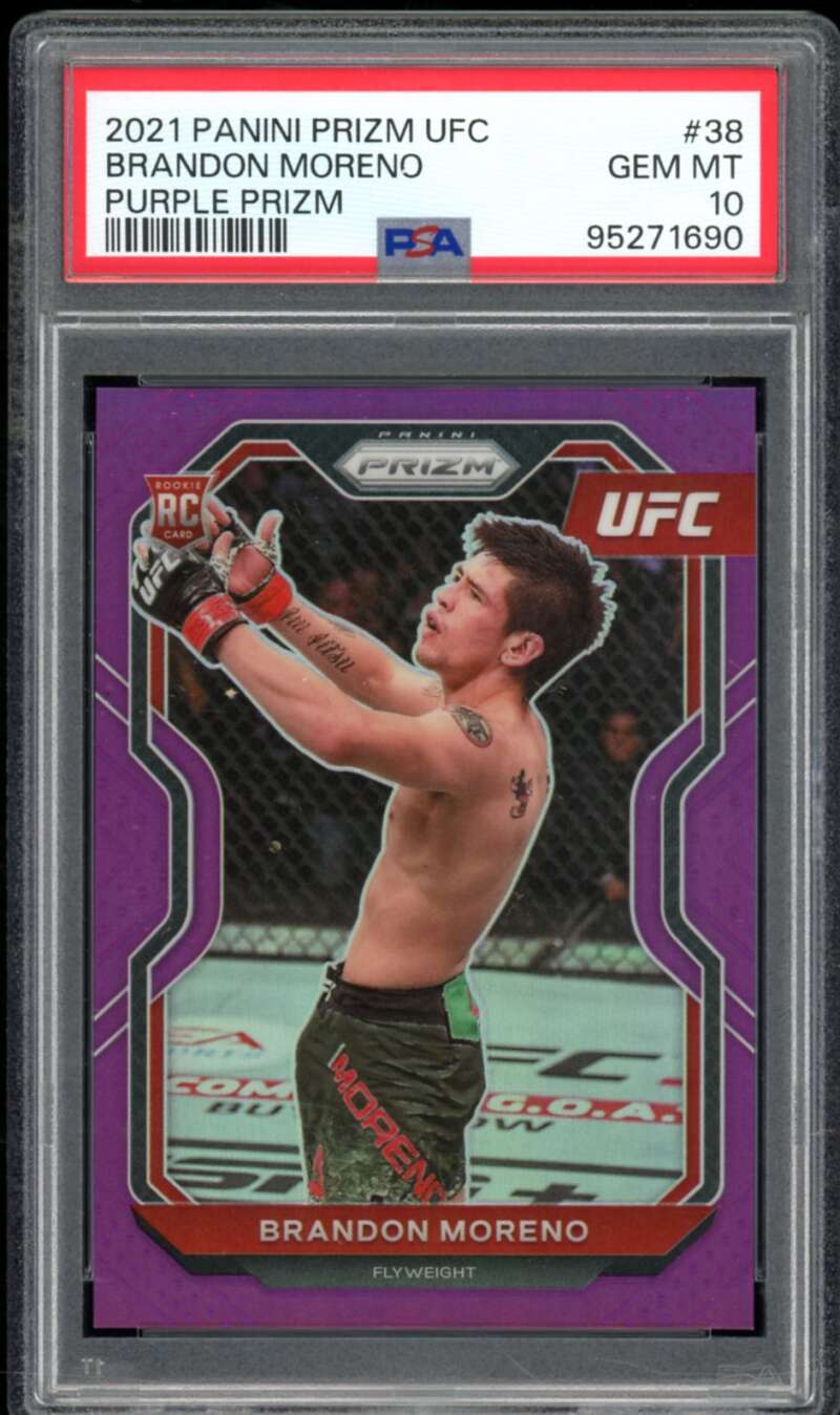 Brandon Moreno Rookie Card 2021 Prizm UFC Purple (pop 5) #38 PSA 10 Image 1