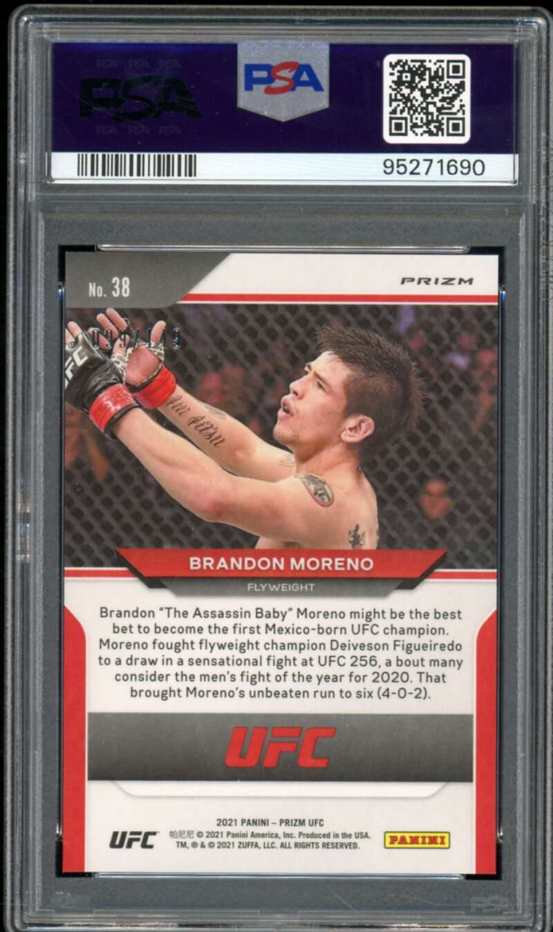 Brandon Moreno Rookie Card 2021 Prizm UFC Purple (pop 5) #38 PSA 10 Image 2